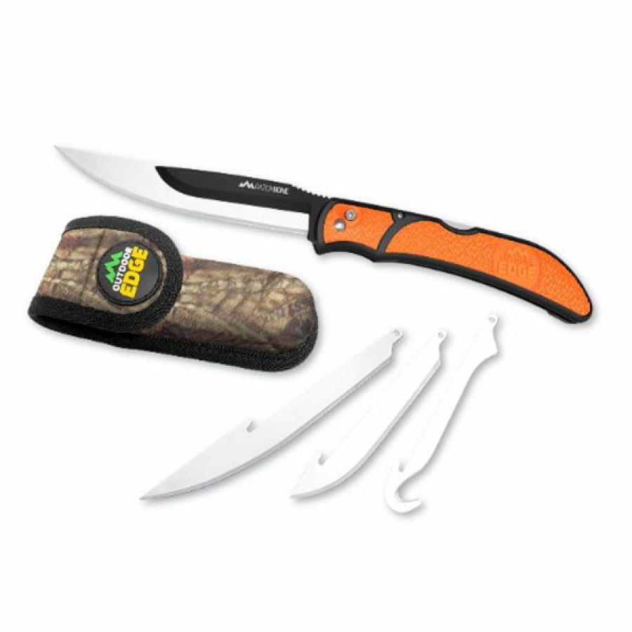 Knives & Tools * | Outdoor Edge Knives Outdoor Edge Razorbone Folding Hunting Knife With Drop-Point Blades, Boning-Fillet Blades, Gutting Blade And Nylon Sheath Orange Rbb-20