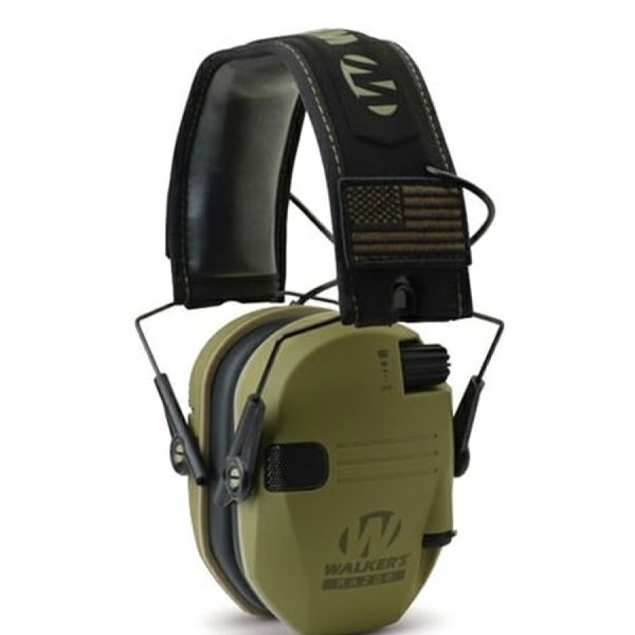 Shooting Supplies * | Walker'S Ear Protection Walker'S Razor Slim Low Profile Electronic Earmuffs Patriot Series Olive Drab Green Gwp-Rsempat-Odg