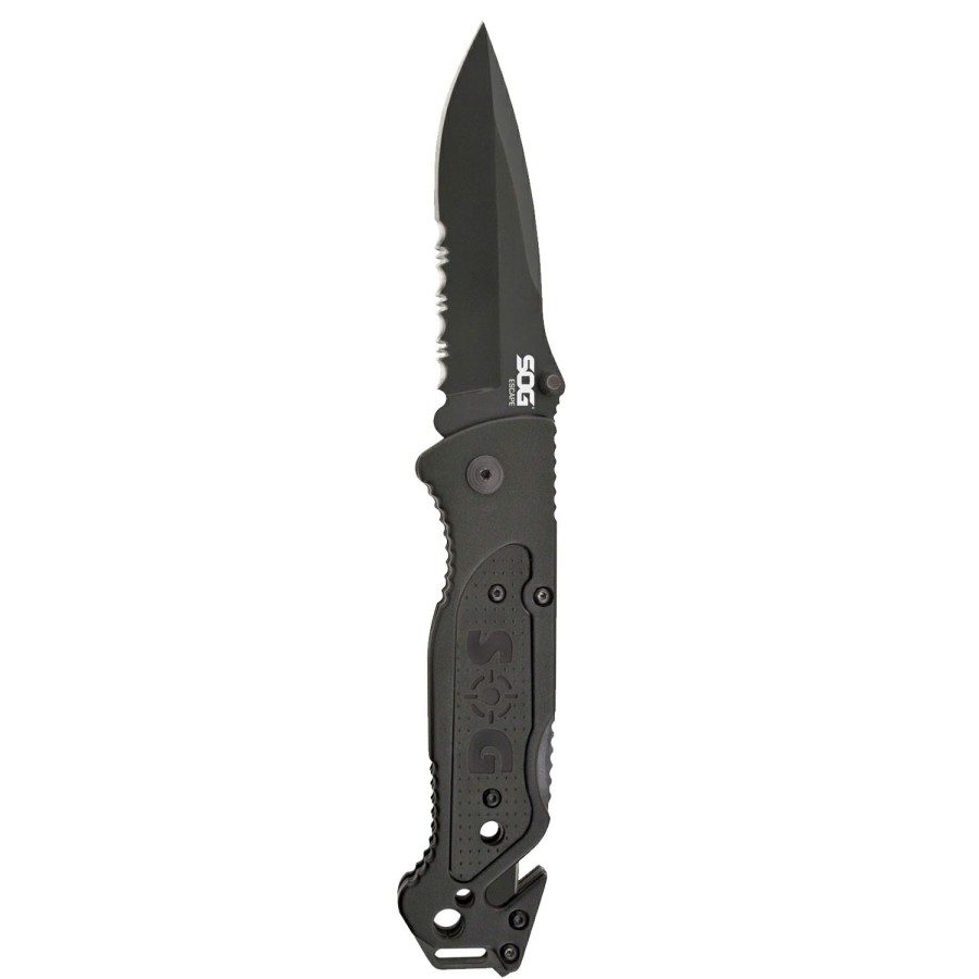 Knives & Tools * | Sog Knives & Tools Sog Knives Escape Clip Point Black Serrated Pocket Knife Sog-Ff25-Cp